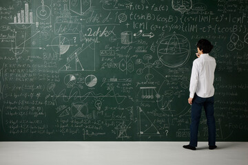 壁一面の黒板に数式を書き詰める