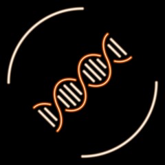 DNA neon sign, modern glowing banner design, colorful modern design trends on black background. Vector illustration.