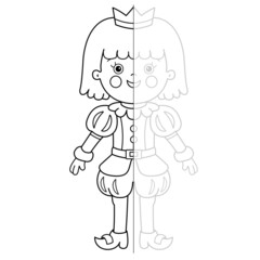 Draw symmetrically. Coloring Page Outline Of cartoon lovely prince. Beautiful young king. Fairy tale hero. Coloring Book for kids.