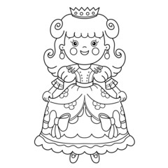 Coloring Page Outline Of cartoon lovely princess. Beautiful young queen. Cinderella. Fairy tale hero or character. Coloring Book for kids.