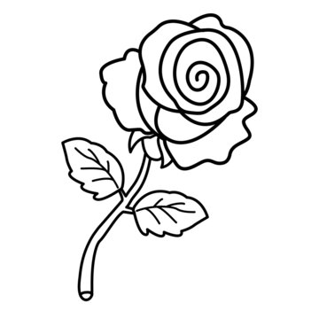 Coloring Page Outline Of cartoon beautiful rose. Scarlet flower. Fairy tale. Romantic gift on birthday. Coloring Book for kids.