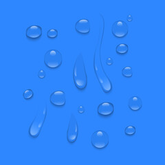 Many water drops on blue background, vector format