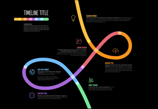 Dark Infographic Company Milestones Twist Thick Line Timeline Layout