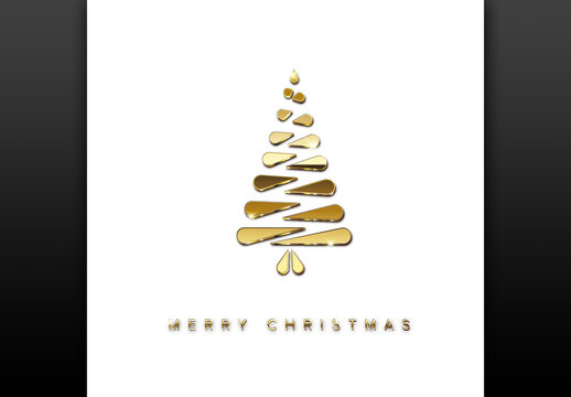 Christmas Card with Minimalistic Golden Tree