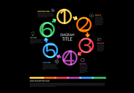 Minimalistic Dark Thick Line Six Steps in Circle Elements Layout