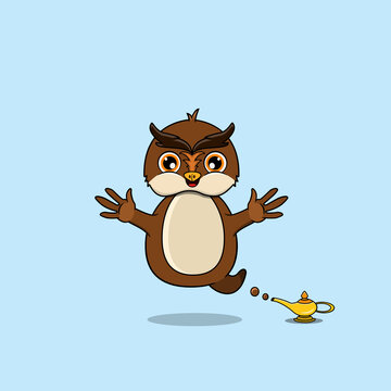 Cute and Funny Animals With Owl. Genie Character. Perfect For Mascot, logo, icon, and Charachter Design.