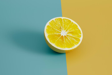 Slice of lemon on a colorful background, banner for the site, studio shooting, 3D rendering