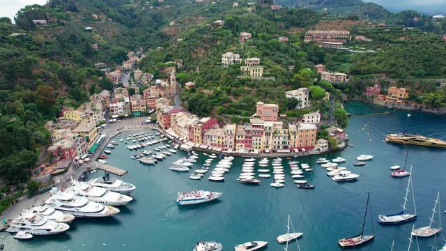 Aerial shot of famous Italian town Portofino