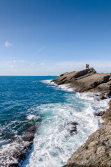 Punta Chiappa, stretch of coast on the Portofino promontory in Genoa in Liguria - 464346671