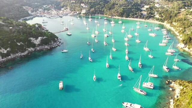 Lakka Bay Anchorage on Paxos Island in the Ionian, Greece