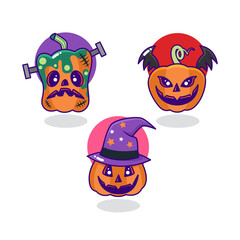 A set of halloween pumpkin cartoon characters with different facial expression or feeling