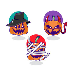 A set of halloween pumpkin cartoon characters with different facial expression or feeling