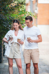 Portrait of young attractive tourists outdoors