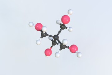 Molecule of pentaerythritol, isolated molecular model. 3D rendering