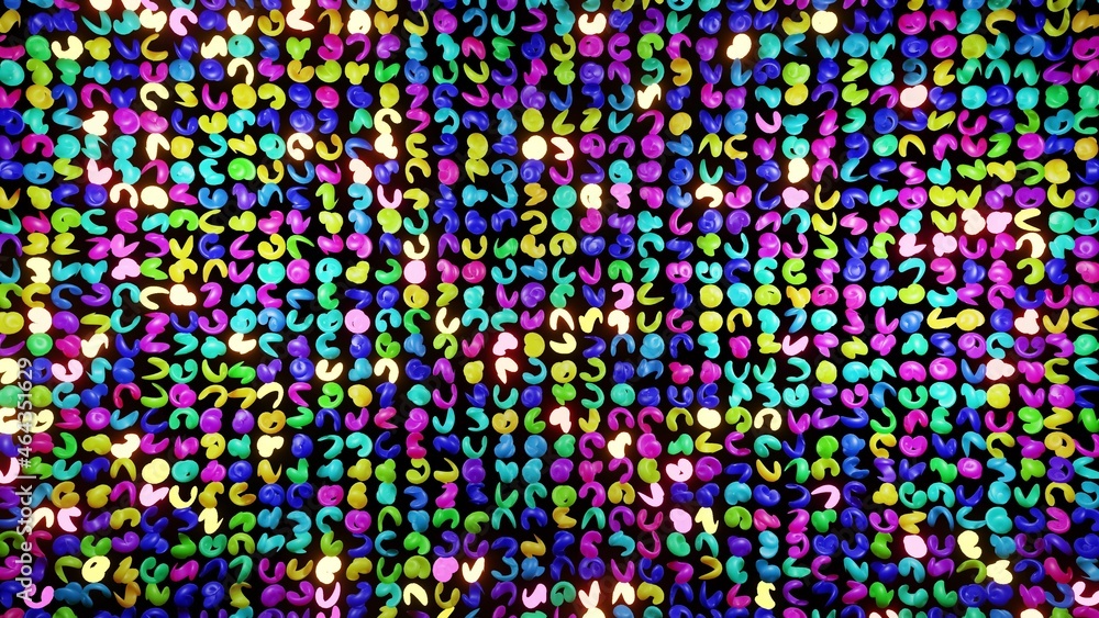 Poster 3d abstract background with neon light, multicolored flashes of light bulbs of unusual shapes. curve