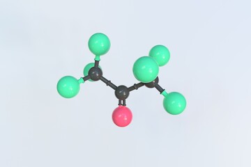 Hexafluoro-2-propanone molecule, isolated molecular model. 3D rendering