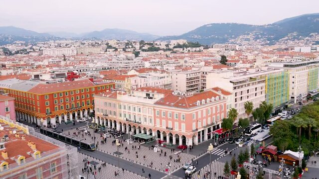 Nice city in France, crossroad view, place Massena, view of the city from a height of the ferris wheel, Nice, cote d'azur, view of the city from a height of the ferris wheel