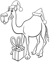 camel animal character on Christmas time coloring book page