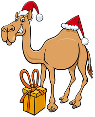 cartoon camel animal character with gift on Christmas time