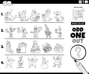 odd one out Christmas character or object coloring book page