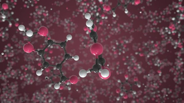 Molecule of piperonal, isolated molecular model. Looping 3D animation or motion background
