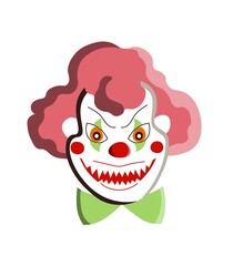 Scary Halloween clown isolated on white background. Vector holiday illustration

