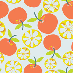 Light grey with citrus orange fruit seamless pattern background design.