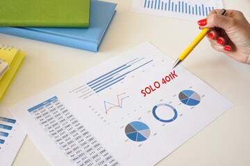 Business concept meaning SOLO 401K with phrase on the piece of paper.