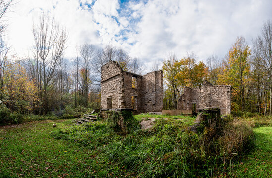 The ruins of an old mansion known as The Corran lie in the forest at Spirit Rock Conservation Area near Wiarton, Ontario.