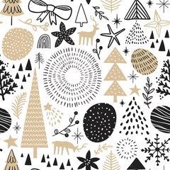 Gordijnen Kerst winter doodle pijnboom naadloze patroon © Cienpies Design