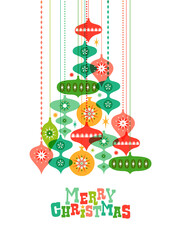 Merry Christmas mid century pine tree bauble card