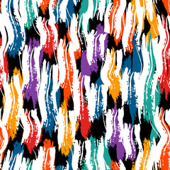 Abstract expressionism style seamless pattern. Hand drawn chaotic paint smears surface print. Freehand modern texture background. Handdrawn artistic design wallpaper