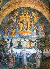 ROME, ITALY - SEPTEMBER 1, 2021: The Jesus Christ and coronation of St. Bernardine of Siena in...