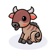 Cute little wildebeest cartoon sitting
