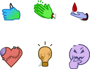 Reactions to post in October for halloween. Icons of zombie hand, haunted pumpkin, broken light bulb, broken heart, frankestein and vampire.