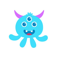Happy cool cartoon fat monster. vector monster character icon illustration.