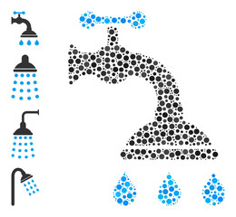 Fototapeta na wymiar Circle composition shower tap. Vector mosaic is based on shower tap symbol, and designed of scattered circle elements. Vector icon of shower tap designed of scattered circle elements.