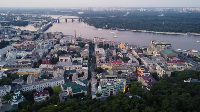 Quiet Podol in center of Kiev, overlooking Dnieper River, on a perfect evening