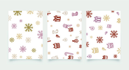 3 Christmas Background Pattern, hand drawn cute icon card template in doodle