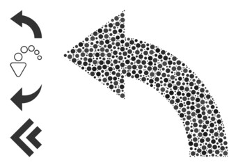 Round dot composition rotate left. Vector mosaic is based on rotate left icon, and done with scattered round items. Vector icon of rotate left combined of randomized round elements.