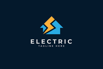 Fototapeta premium Electric Logo, house with thunder bolt combination, electric design logo template, vector illustration