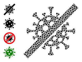 Rounded dot mosaic no covid virus. Vector collage is based on no covid virus icon, and organized of random round dots. Vector icon of no covid virus formed of random spheric dots.