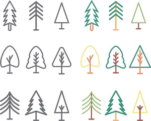 pine tree icon set, with style line art and flat line art. user interface icon.