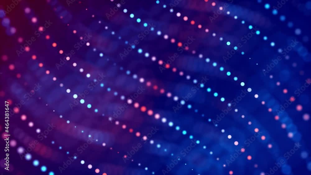 Poster abstract motion view modern blurry focus blue red wavy dotted grid and blurry bokeh dots background 