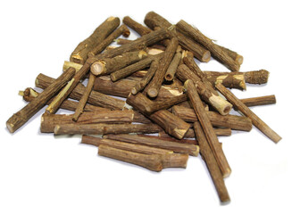 dry dried acanthopanax tree white background, cut wood