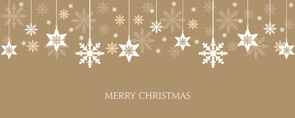 Naklejka na ściany i meble Merry Christmas and Happy New Year greeting card. Xmas background with snowflakes hanging.