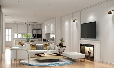 Modern luxury living room interior and decoration mock up furniture and white wall pattern background 