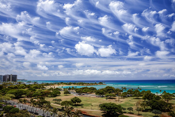 Cirrus Clouds at Ala Moana Park  Honolulu, Hawaii USA