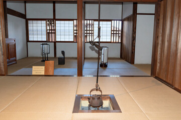 Sunken hearth (fireplace) of Takayama Jinya (encampment) in Gifu, Japan
