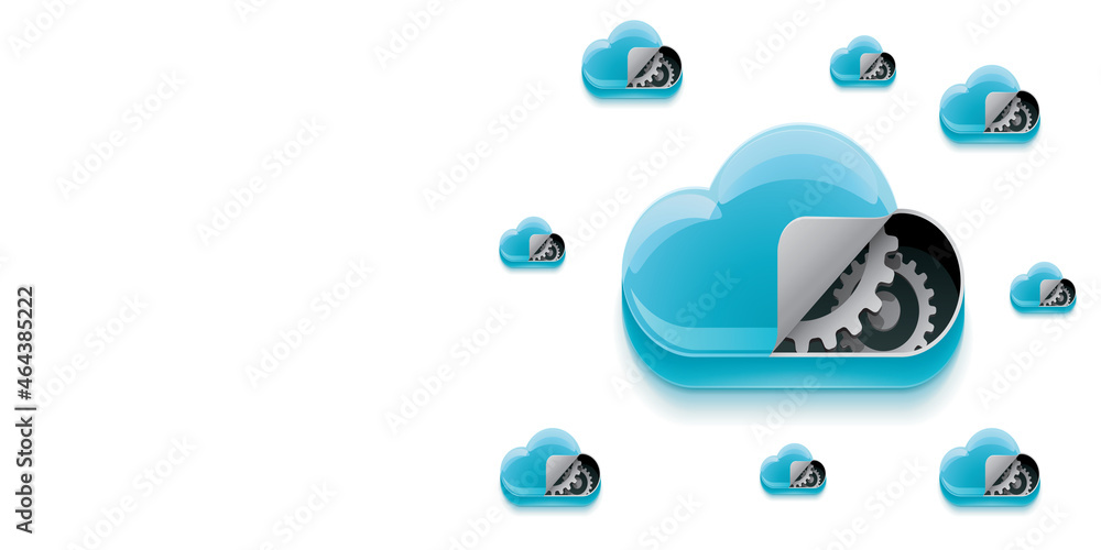 Poster cloud computing concept, blue background with technology cloud, cloud storage, 3d rendering